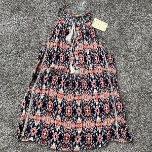 Lucy & Laurel Navy, Coral & Cream Printed Halter Dress